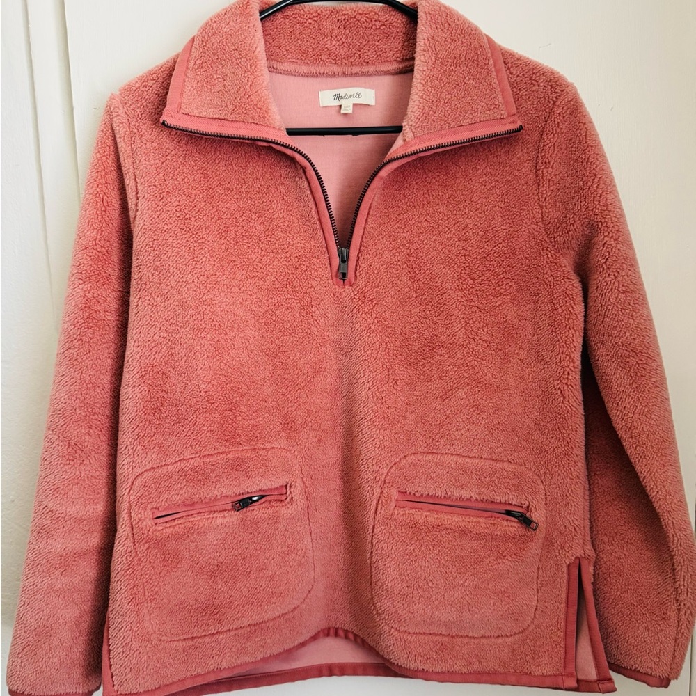 Madewell Pink Teddy Jacket Cozy Fleece Stand-Up Collar